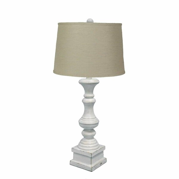 Estallar Distressed White Table Lamp with Sea Linen Fabric Shade ES3088975